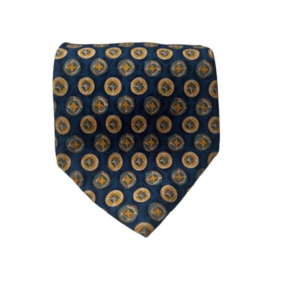 Burberrys of London Vintage Blue Yellow Gold Medallion Print 100% Silk Neck Tie - Picture 3 of 7